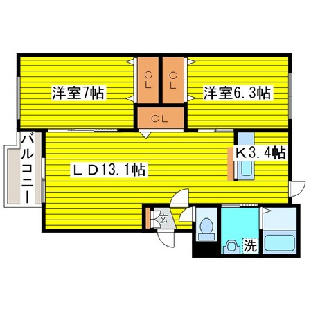 雁来西 徒歩2分 2階の物件間取画像